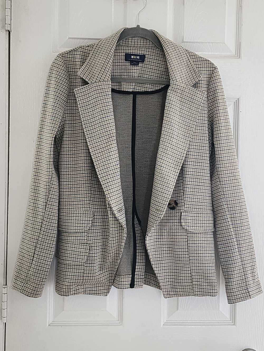 ​Maeve by Anthropologie Plaid Knit Blazer XS - Neutral Houndstooth